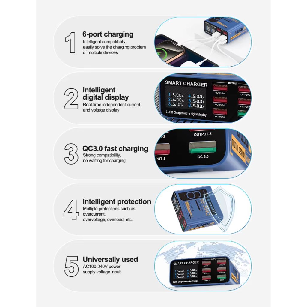 SUNSHINE SS-304Q 6-Port USB Smart Fast C