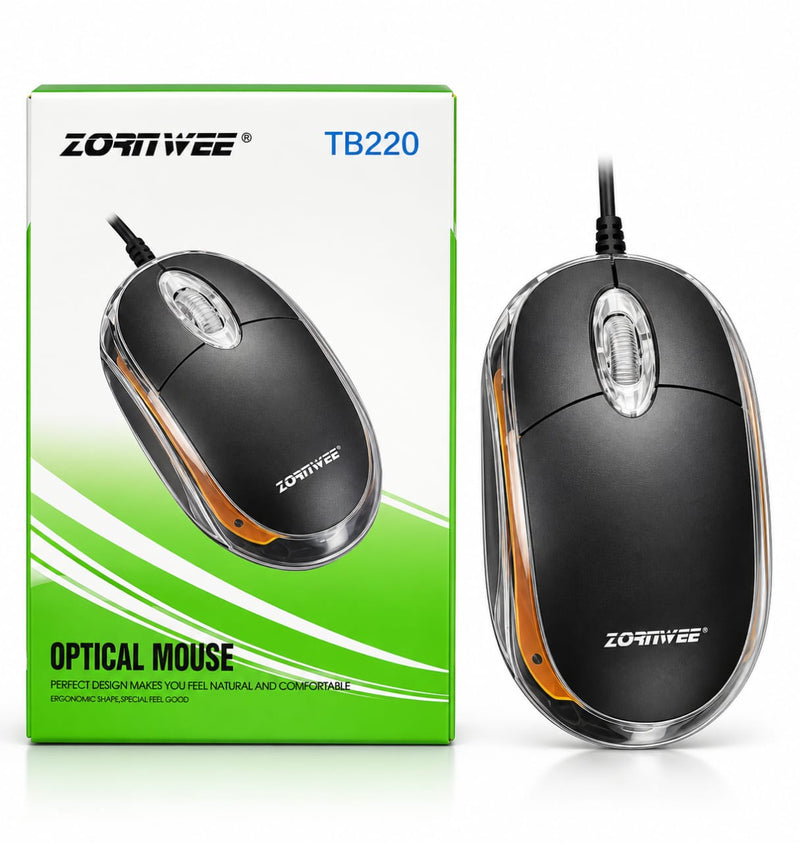 ZORNWEE Compact Wired USB Mouse in Black