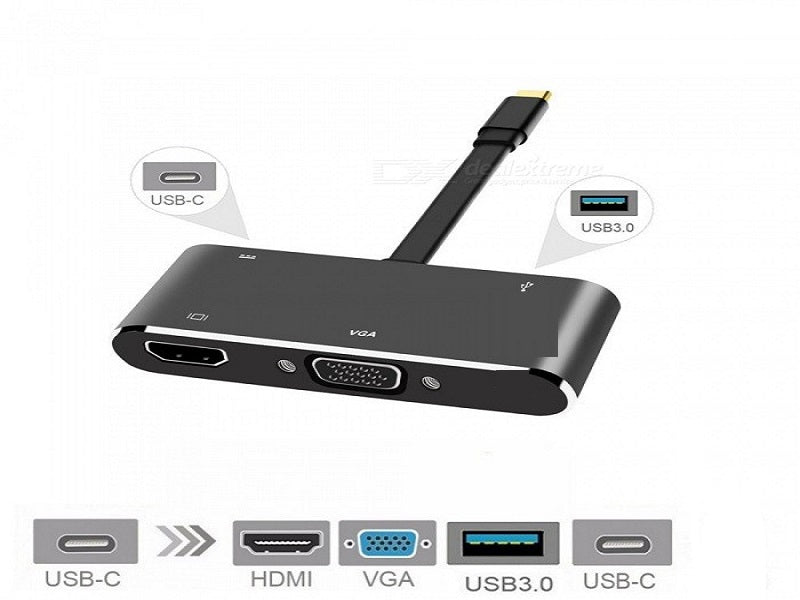 TYPE C To Hdmi+Vga+Usb3.0+Type-C Adapter