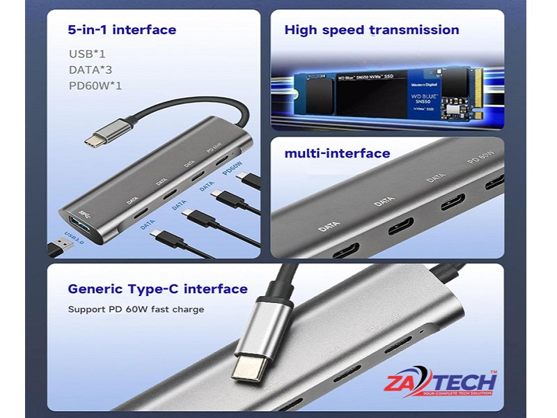 TYPE C To Usb3.0-Type C X 3 - Pd 60W