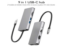 TYPE C To Lan+Tc+Sd+Usb3.0X2+Hdmi+Vga+Cr