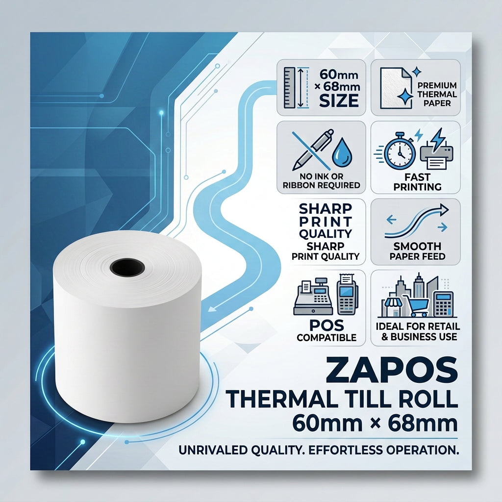 Alcell Thermal Till Roll 60 x 68mm - White Receipt Paper for POS Printers