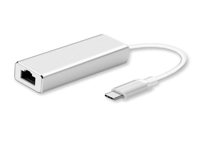 USB-C to Gigabit Ethernet adapter with RJ45 port and coiled cable
