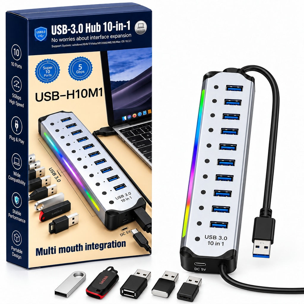 10-in-1 USB 3.0 Multi-Port Hub 5Gbps Spe
