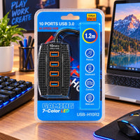 10-Port USB 3.0 Gaming Hub 7-Color LED