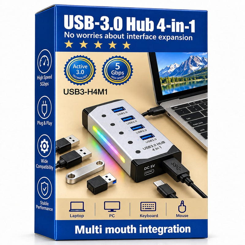 4-in-1 USB 3.0 Multi-Port Hub Adapter PC