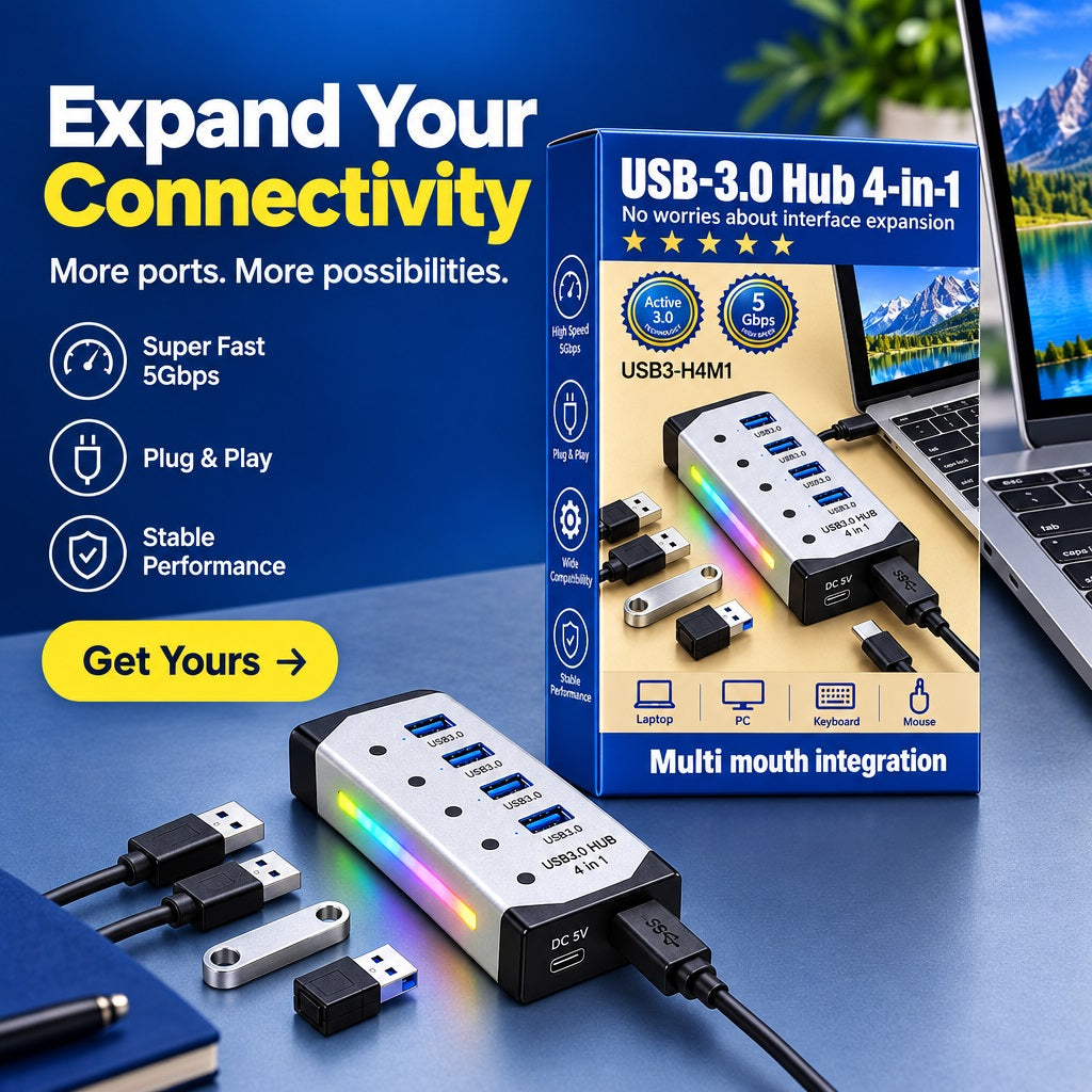 4-in-1 USB 3.0 Multi-Port Hub Adapter PC