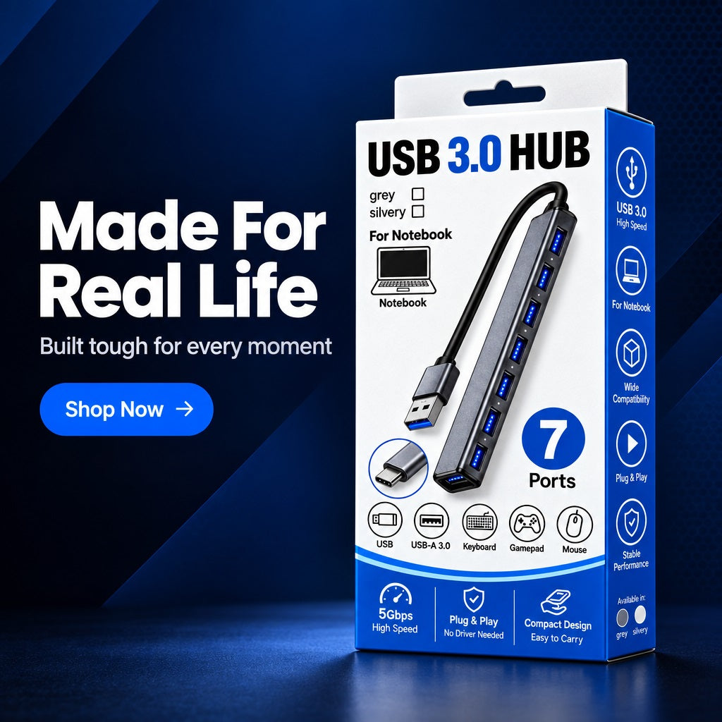7-Port USB 3.0 Metal Hub High Speed Silv