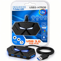 7-Port USB 3.0 Gaming Hub 7-Color LED RG