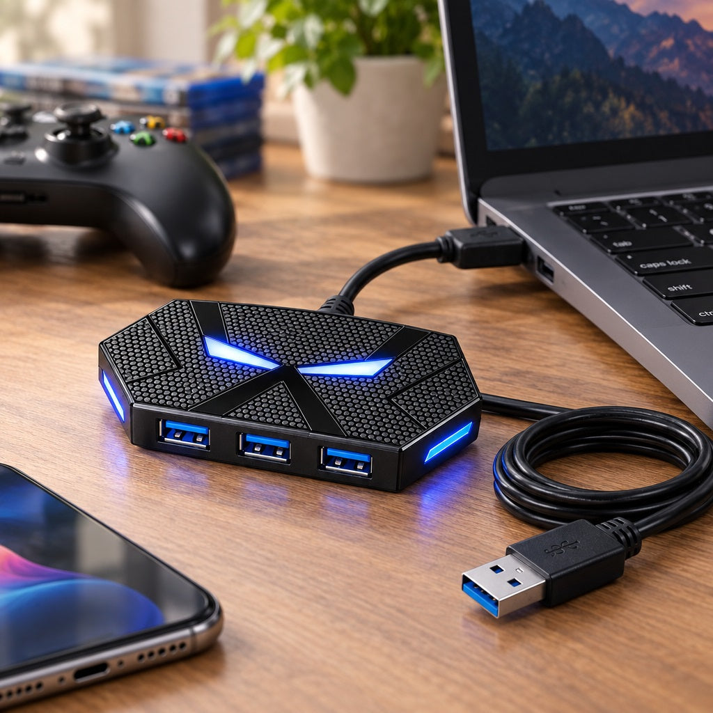 7-Port USB 3.0 Gaming Hub 7-Color LED RG
