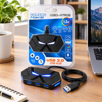 7-Port USB 3.0 Gaming Hub 7-Color LED RG