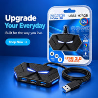 7-Port USB 3.0 Gaming Hub 7-Color LED RG