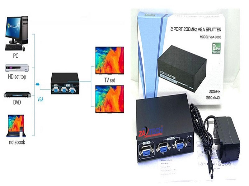 ZATECH 2 Port Vga Splitter Vga-2002