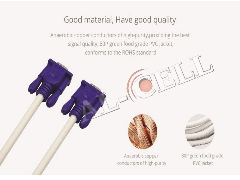 VGA Cable 3Mtr White With Ferrite