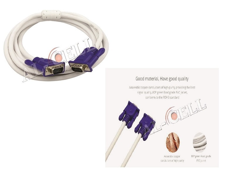 VGA Cable 3Mtr White With Ferrite