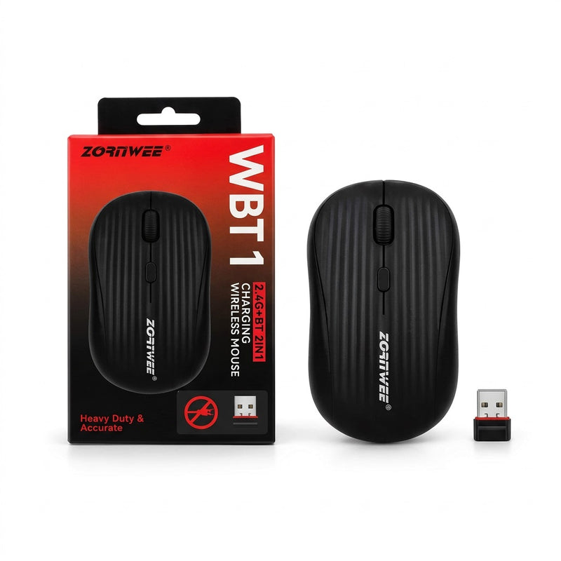 Zornwee WBT1 Wireless Mouse - 2.4G + Bluetooth, Rechargeable with USB Type-C
