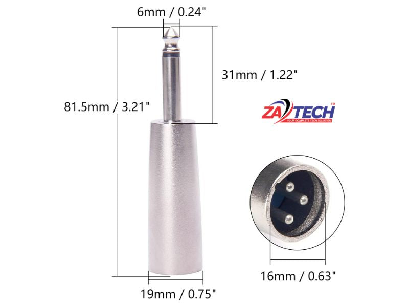 XLR 3Pin male to 6.35mm male Mono