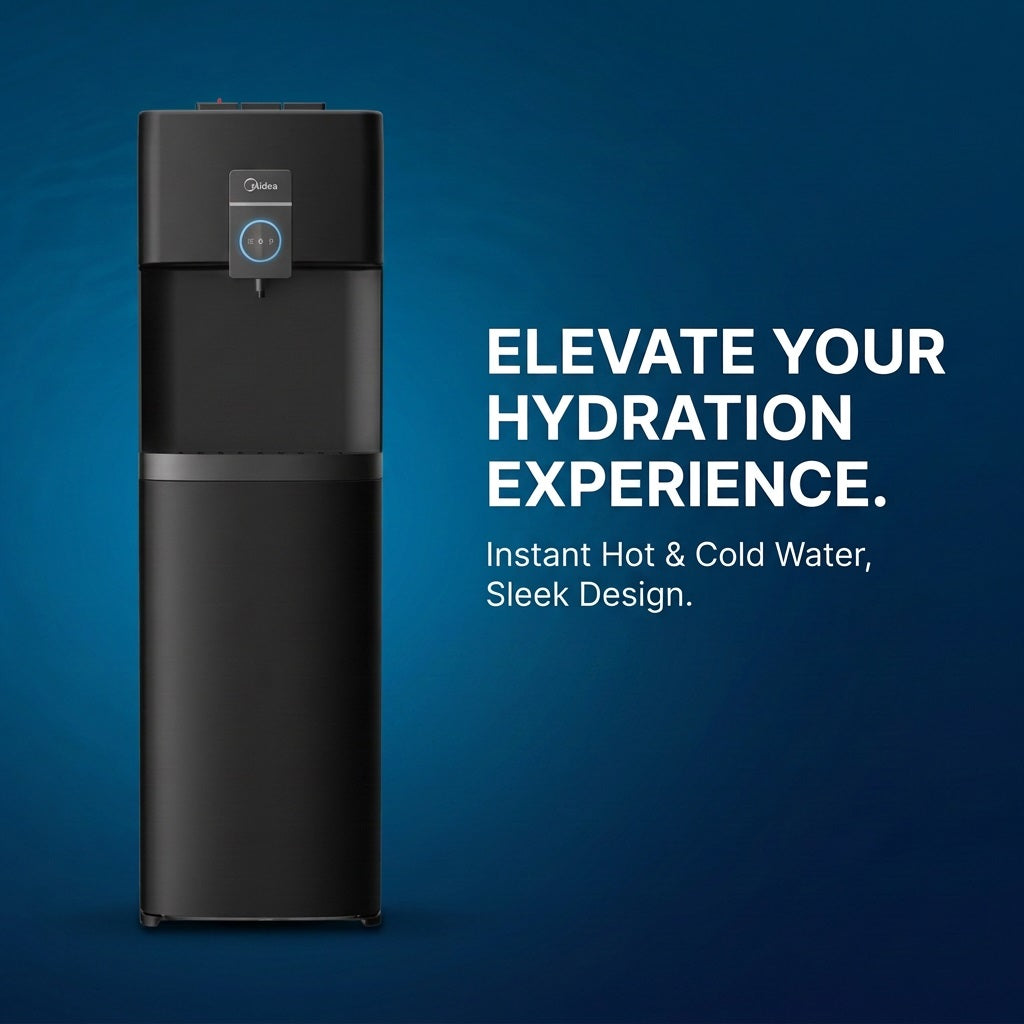 Midea YL2036S Bottom Loading Water Dispenser Black - Hot/Cold/Ambient, 3-in-1 Faucet, Night Light