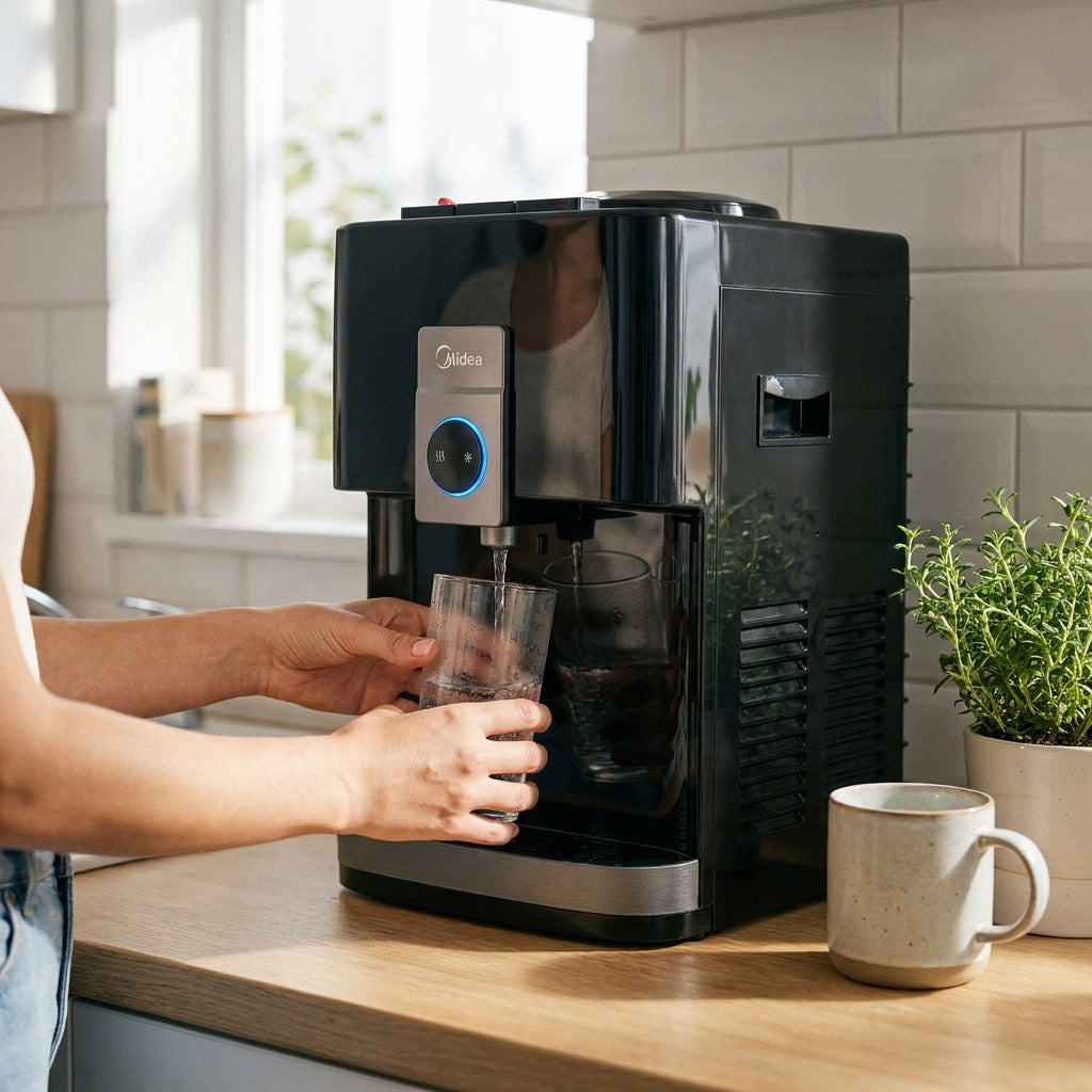 Midea YL2037T-B Countertop Water Dispenser - Hot & Cold, Compressor Cooling, Black