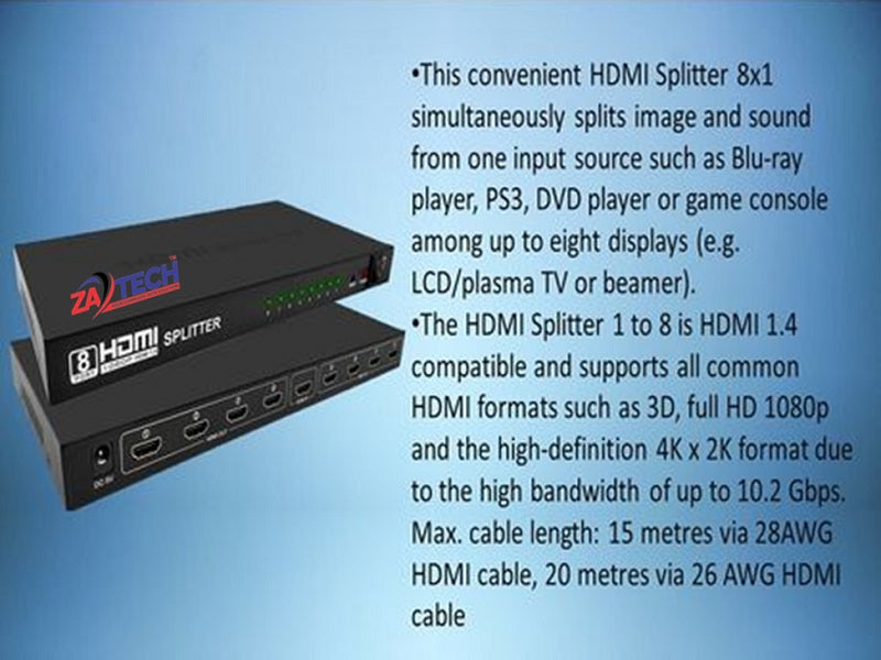 ZATECH 8Port Hdmi Splitter 1080P 3D Supp