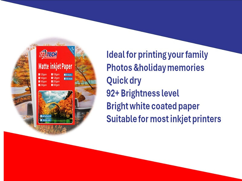 ZATECH Matte Inkje Photopaper 108G X100P