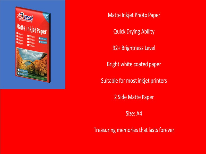 ZATECH 2 Side Matte Inkjet  Photo Paper
