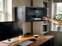Zatech Cab6U server cabinet wall-mounted in home office holding network gear