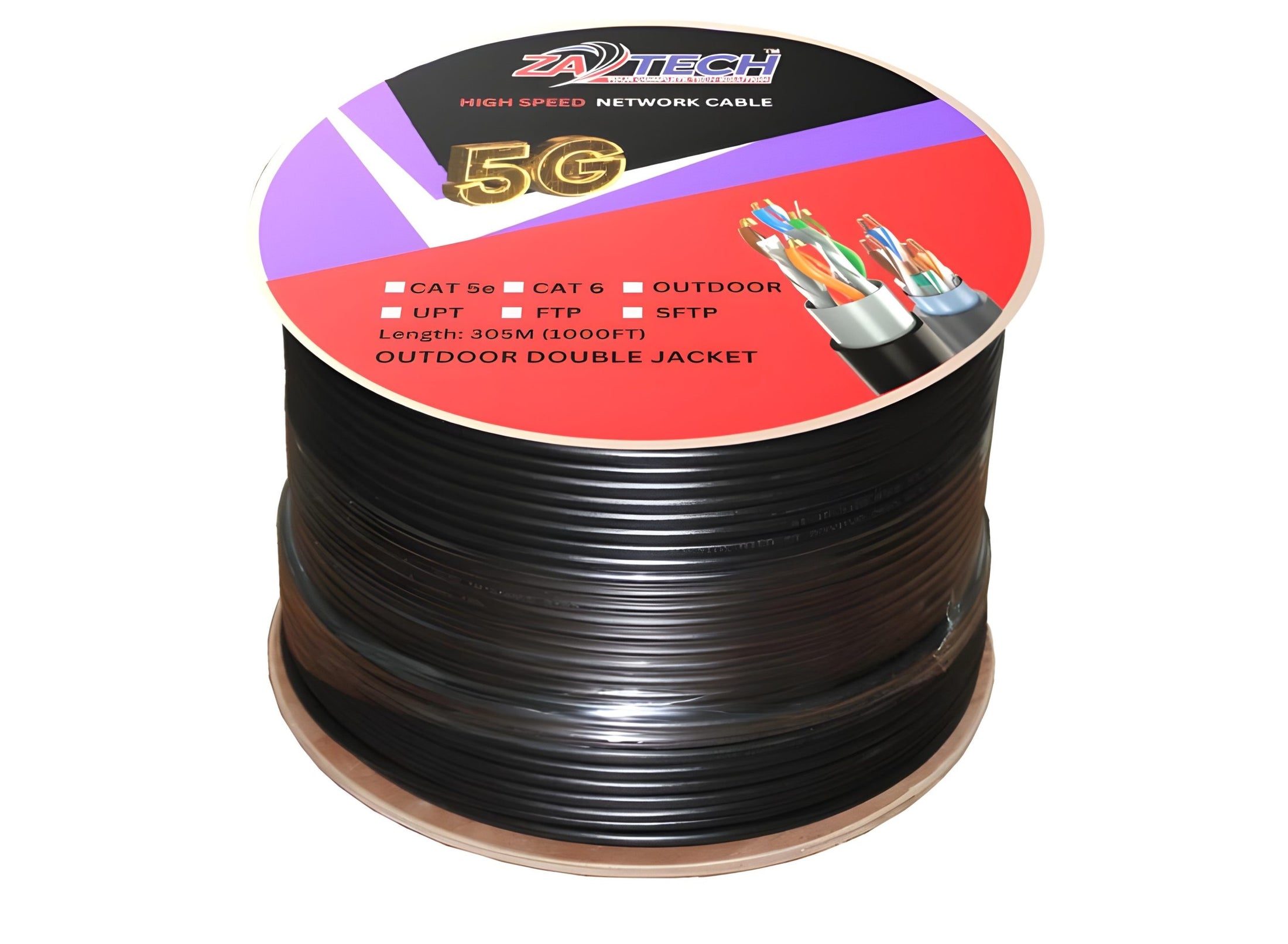 ZATECH Cat5 305Mtr Outdoor Blk Network