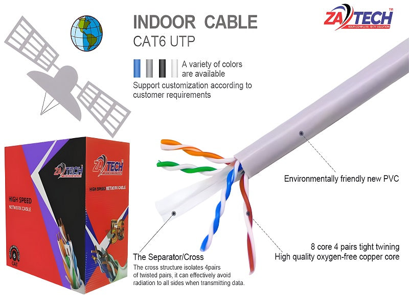 ZATECH CAT6 Utp Cable 100M Indoor Grey