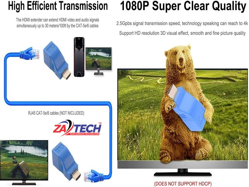 ZATECH Hdmi Extender 4K Upto 30 Mtr