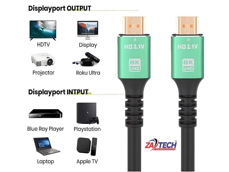 ZATECH Hdmi Cable 1.5 Mtr 4k/8K Hdtv 2.1