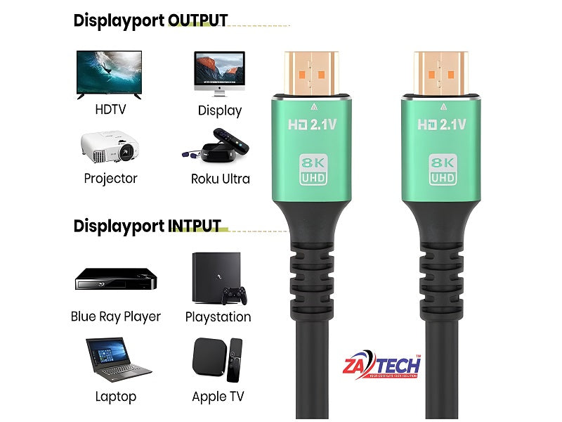 ZATECH Hdmi Cable 3 Mtr 4K/8K Hdtv 2.1V