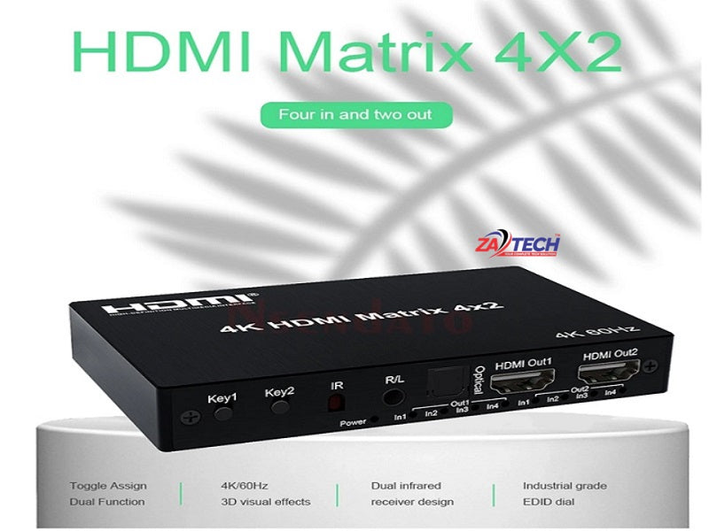ZATECH Hdmi Matrix 4X2 - 4K@60Hz