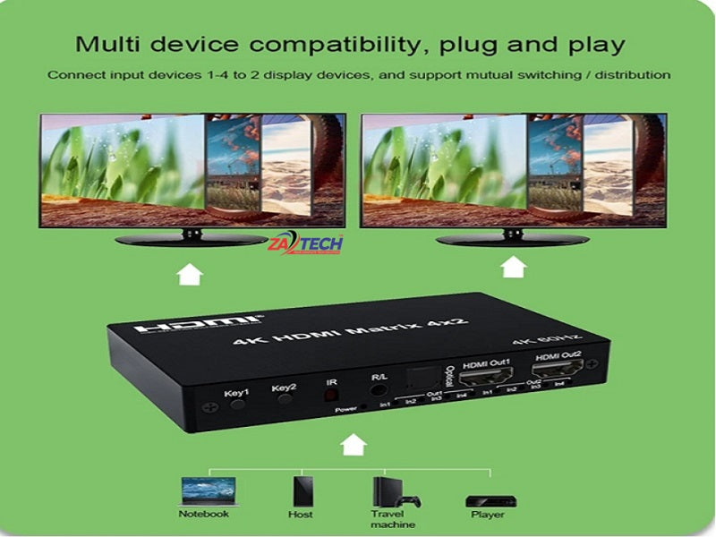 ZATECH Hdmi Matrix 4X2 - 4K@60Hz