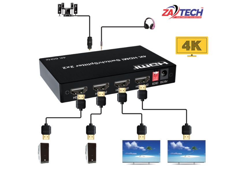 ZATECH 2 Port 4K Hdmi Switch + Splitter