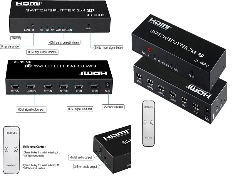 ZATECH 2 Port 4K Hdmi Switch 4X Splitter