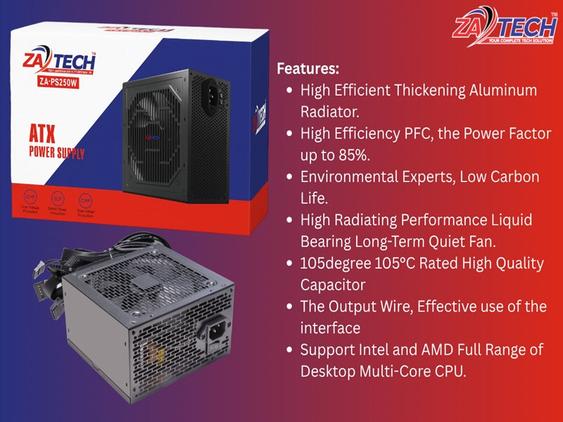 ZATECH 250W Atx Computer Power Supply