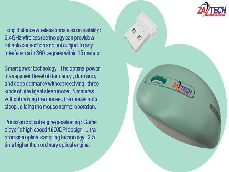 ZATECH Wireless Mouse Q10 Green
