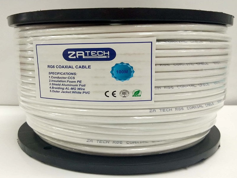 ZATECH Rg6  Approx 100Mtr  32 Braid Wht