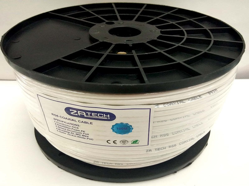 ZATECH Rg6  Approx 100Mtr  32 Braid Wht