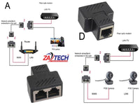 ZATECH Splitter Rj45 Fem To 2 Female Blk