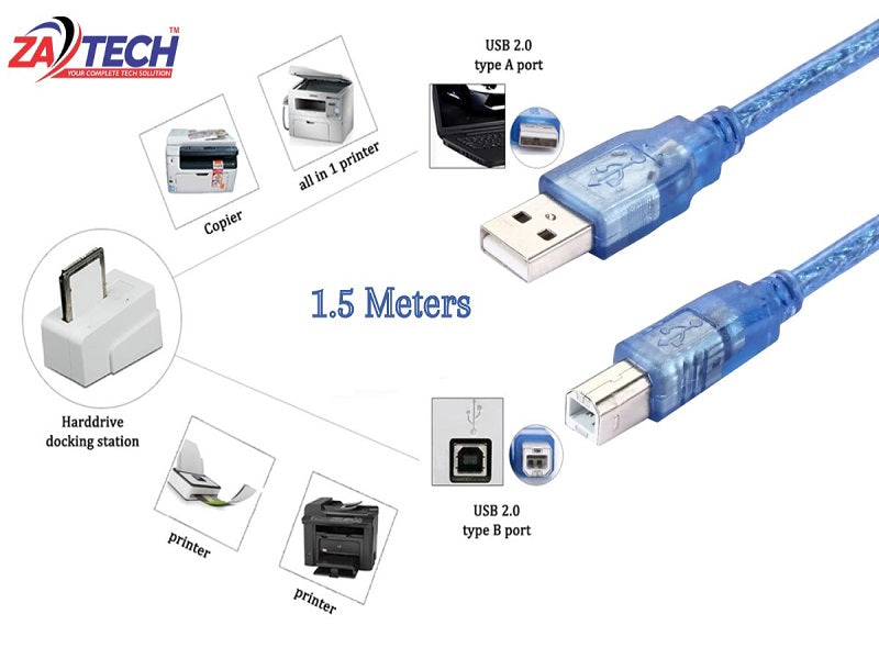 ZATECH Usb Printer Cable 1.5 Mtr
