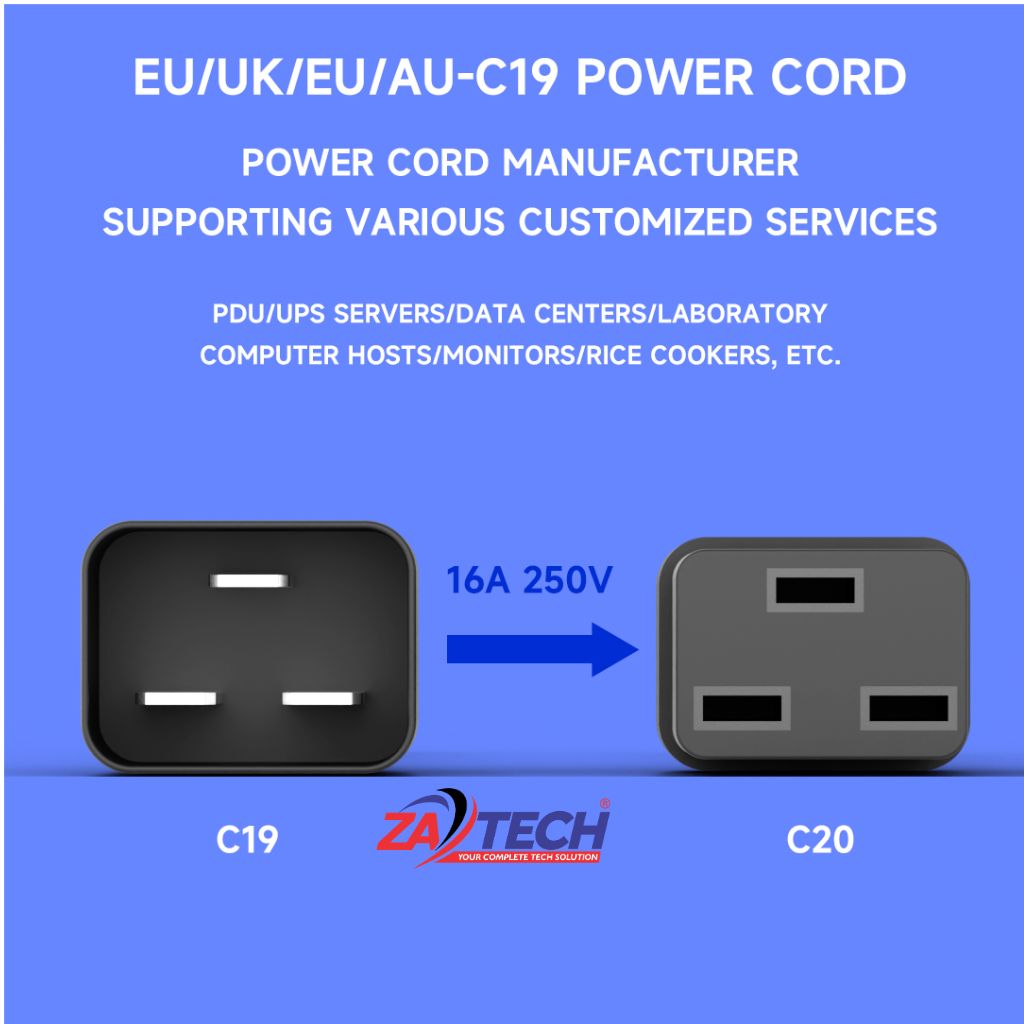 ZATECH IEC C19 to C20 UPS power extension cable, 16A 250V heavy duty (view 4)