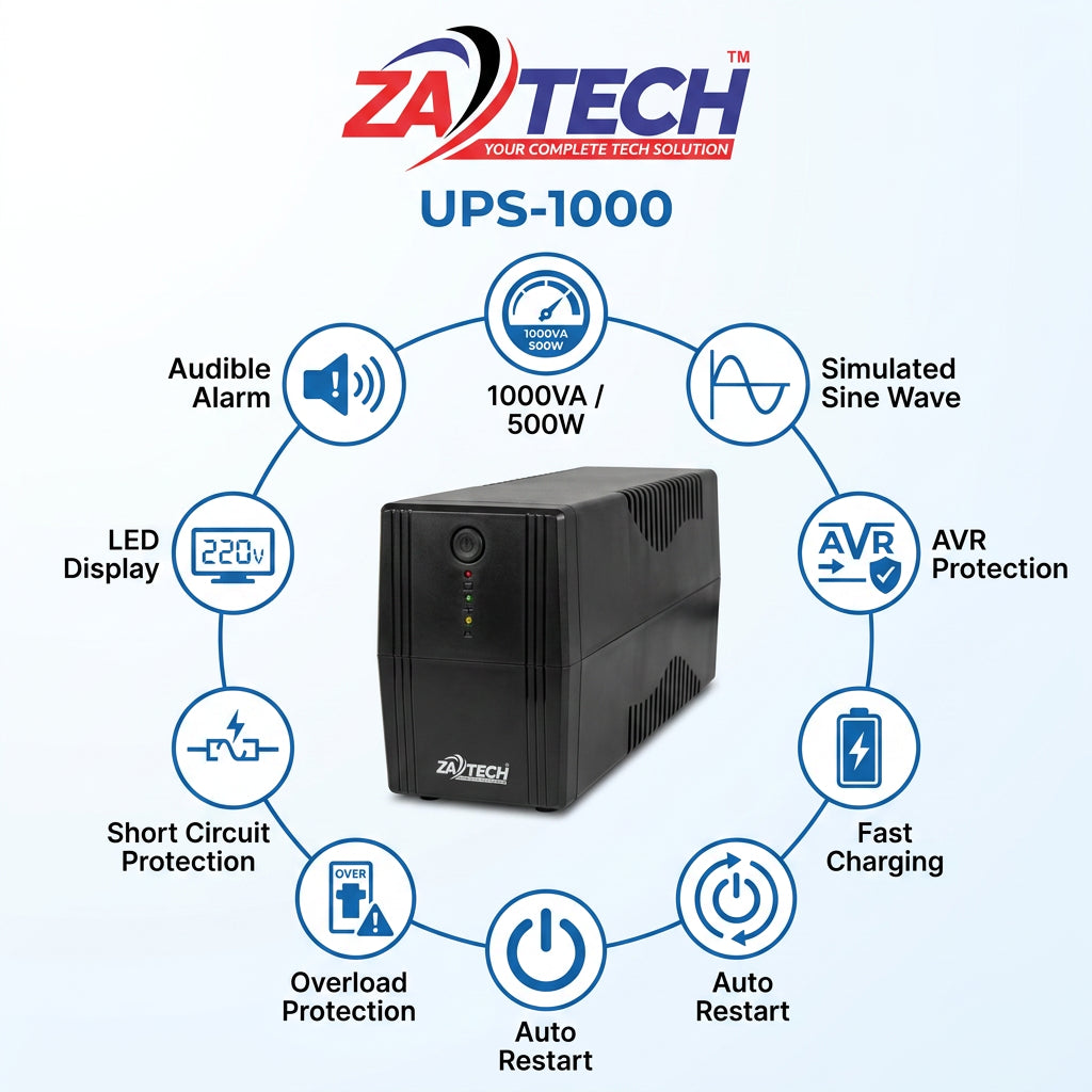 ZATECH 1000VA/500W Power Backup