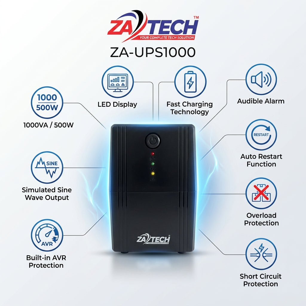 ZATECH 1000VA/500W Power Backup