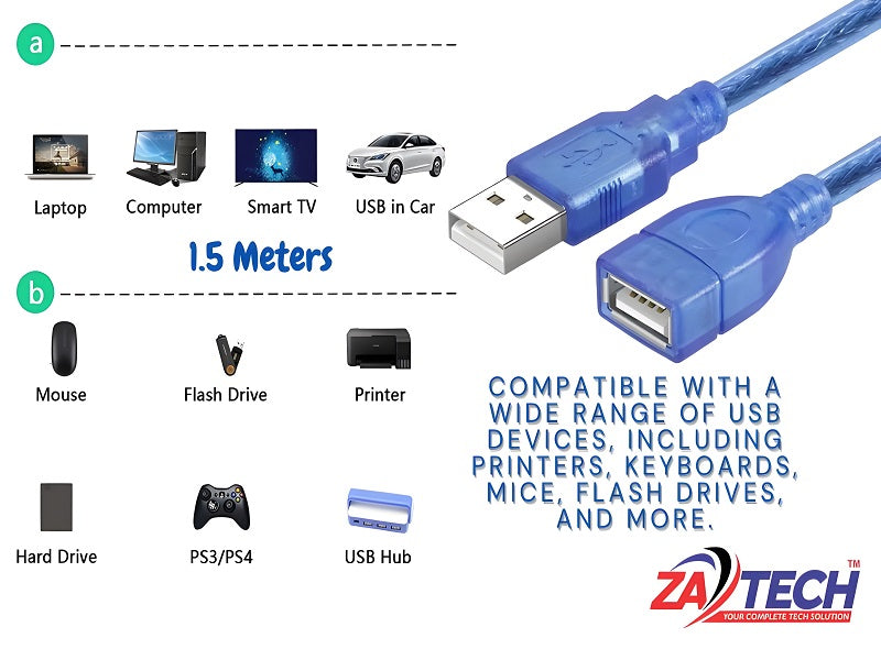 ZATECH Usb Extention Cable 1.5 Mtr