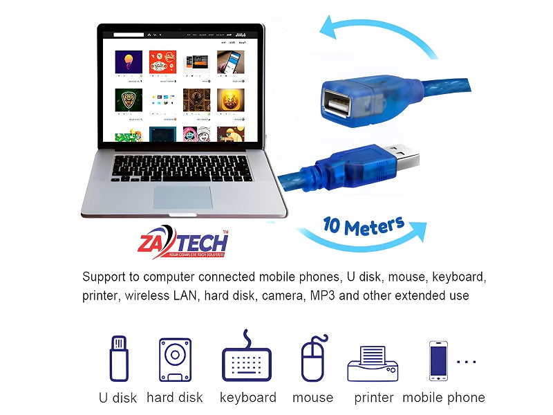 ZATECH Usb Extention Cable 10 Mtr