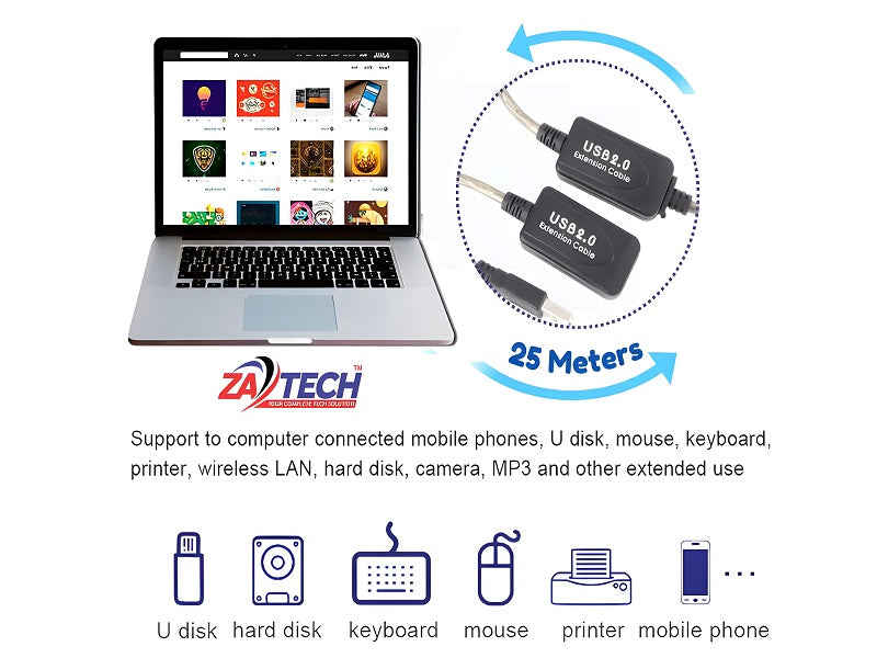 ZATECH Usb Extention Cable 25 Mtr