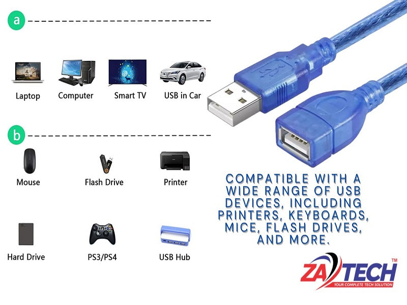 ZATECH Usb Extention Cable 3 Mtr