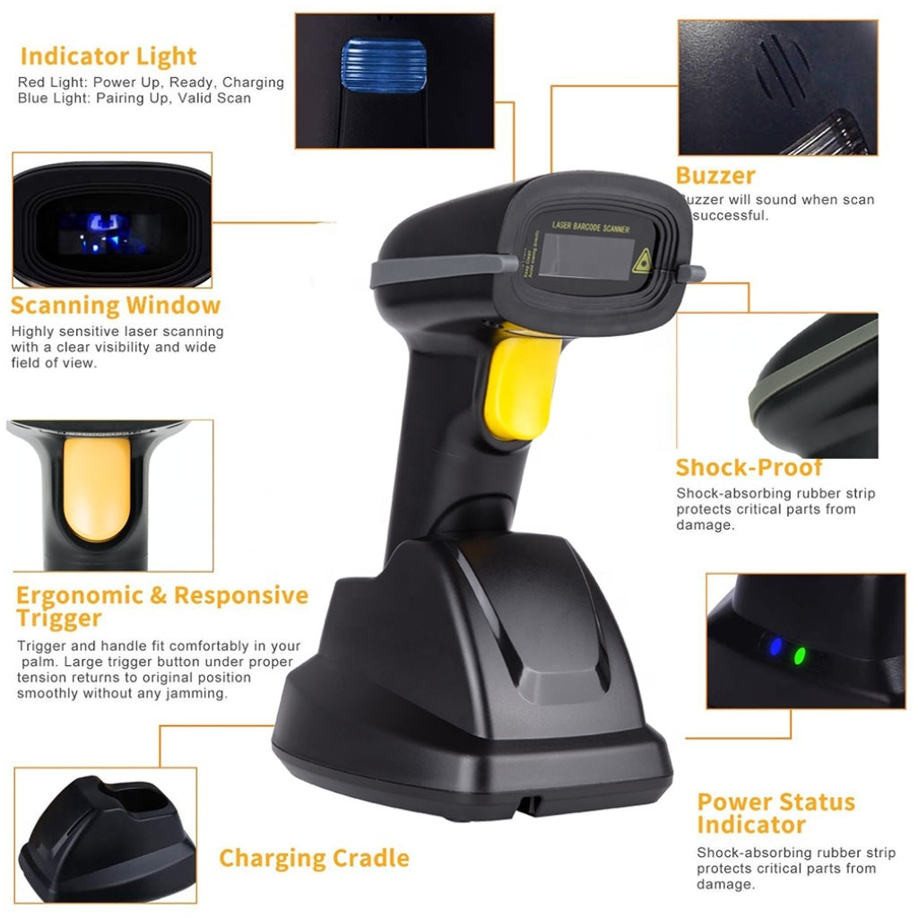 ZAPOS ZA50D Wireless Barcode Scanner with Charging Stand - Handheld POS Reader – view 2